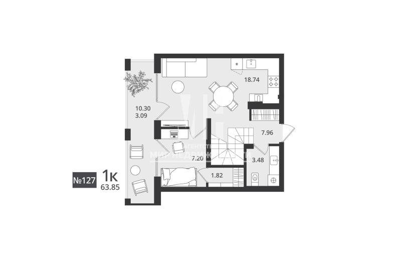 2-комн. квартира, 63.85 м², 7/7 этаж
