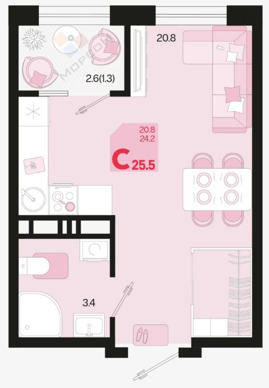 1-комнатная квартира, 25.5 м2