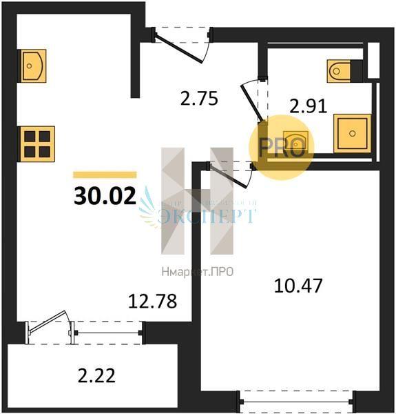 1-комнатная квартира, 30.02 м2