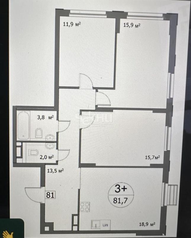 3-комнатная квартира, 82 м2