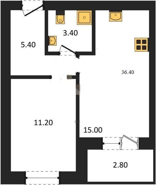 1-комнатная квартира, 36.4 м2
