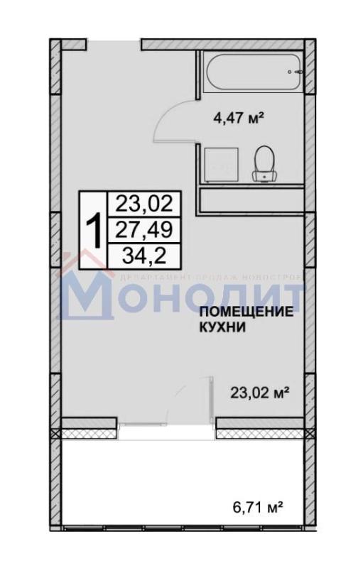 1-комнатная квартира, 34.2 м2