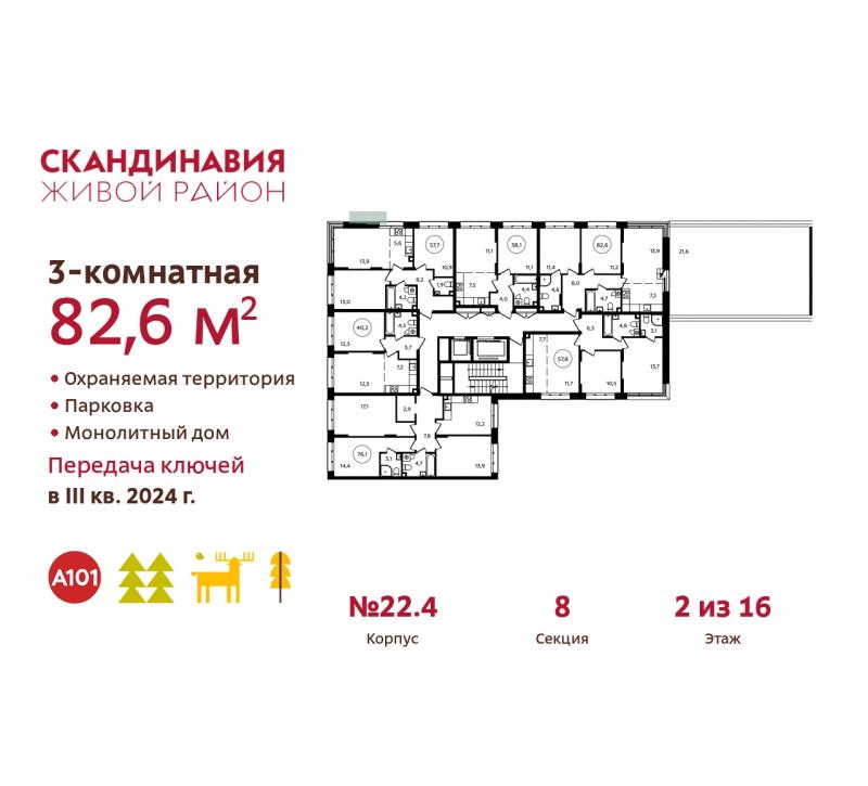 3-комнатная квартира, 84.4 м2