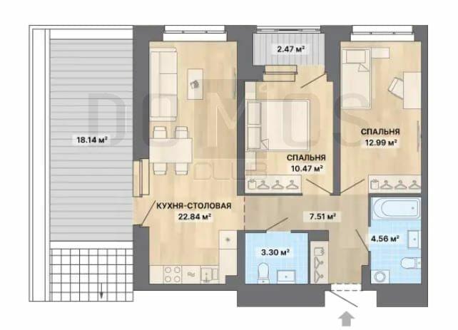 3-комнатная квартира, 62 м2