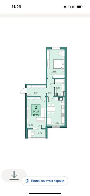 2-комнатная квартира, 64 м2