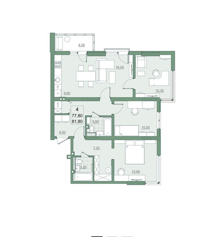 4-комнатная квартира, 78 м2