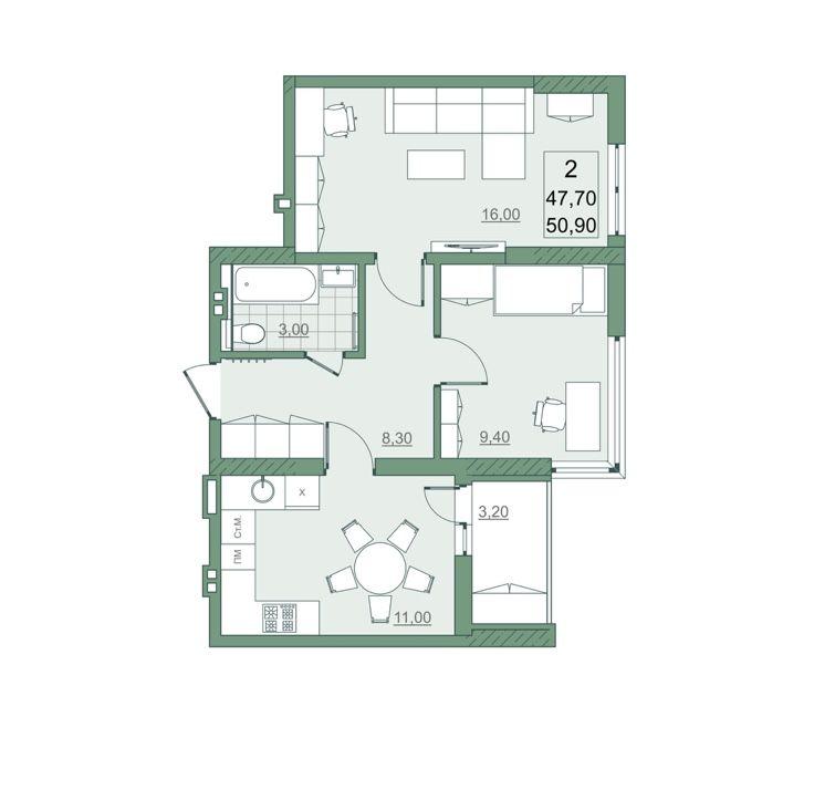 2-комн. квартира, 48 м², 5/22 этаж