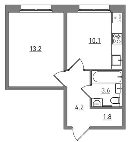 1-комнатная квартира, 32.9 м2
