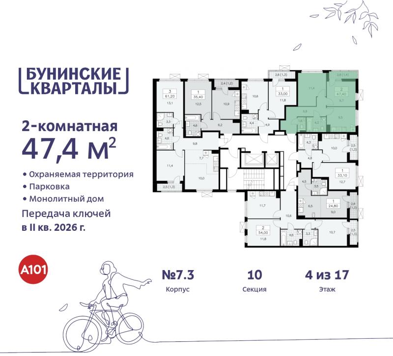 2-комнатная квартира, 47.4 м2