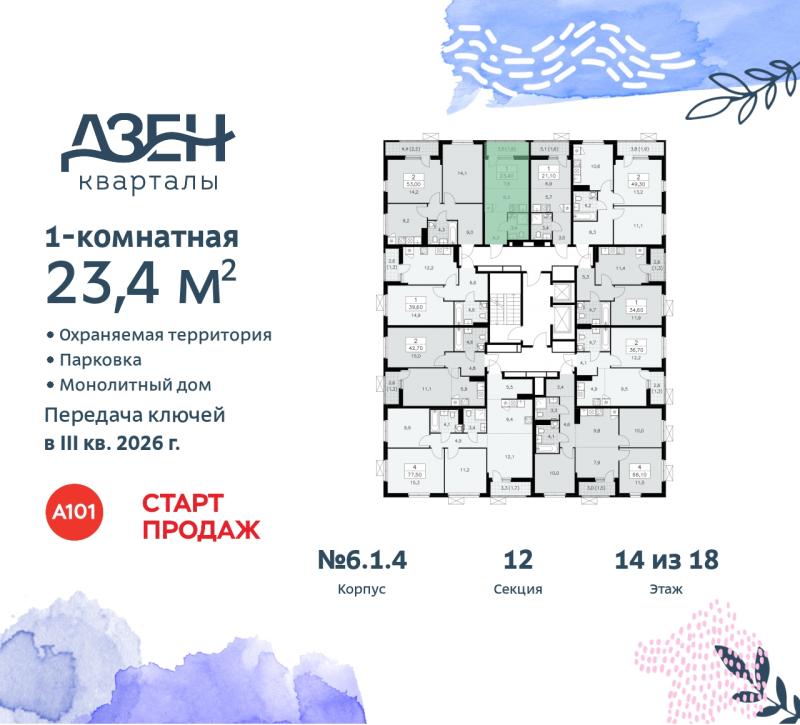 1-комнатная квартира, 23.4 м2