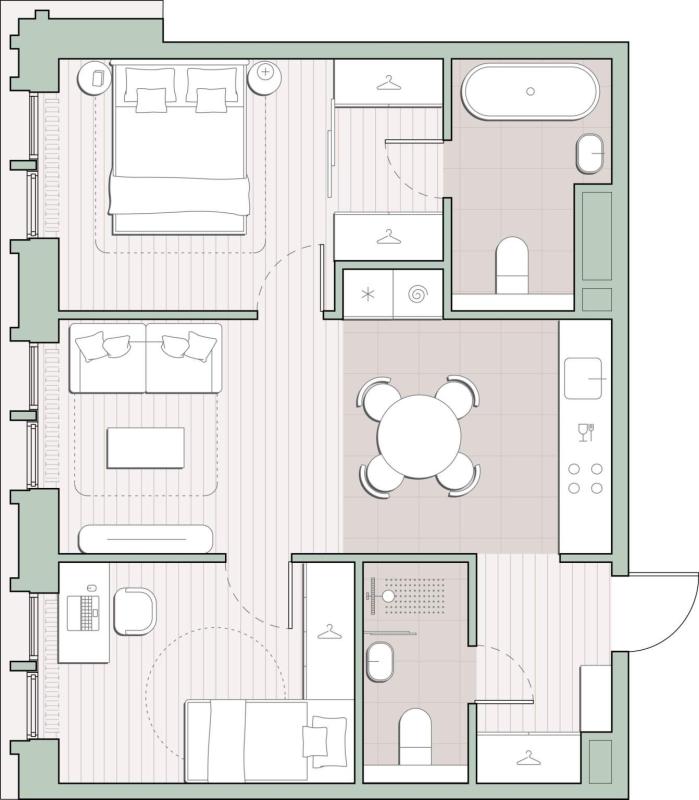 2-комнатная квартира, 55.79 м2
