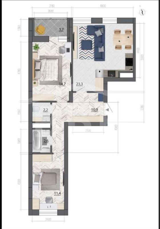 2-комн. квартира, 67.2 м², 7/21 этаж