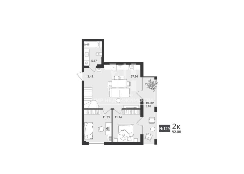 2-комн. квартира, 92.08 м², 7/7 этаж