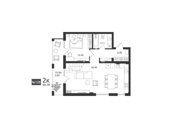 2-комн. квартира, 94.78 м², 7/7 этаж