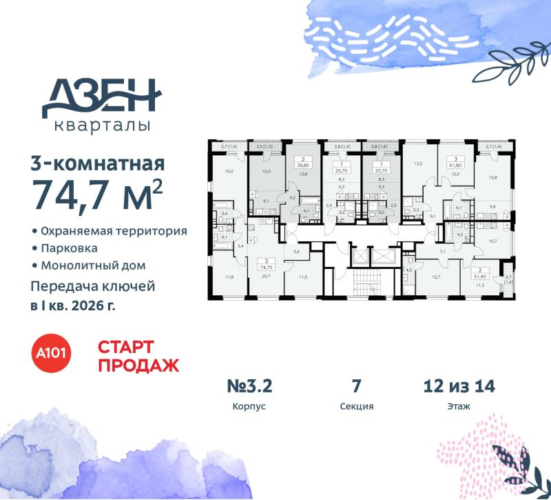 Новостройка, Москва, НАО, ЖК Дзен-кварталы, 3.2. Фото 1