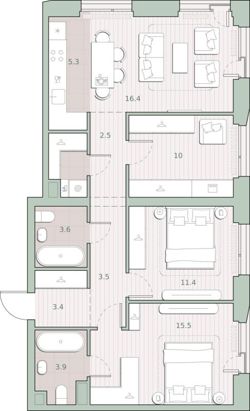 2-комн. квартира, 80.4 м², 4/27 этаж