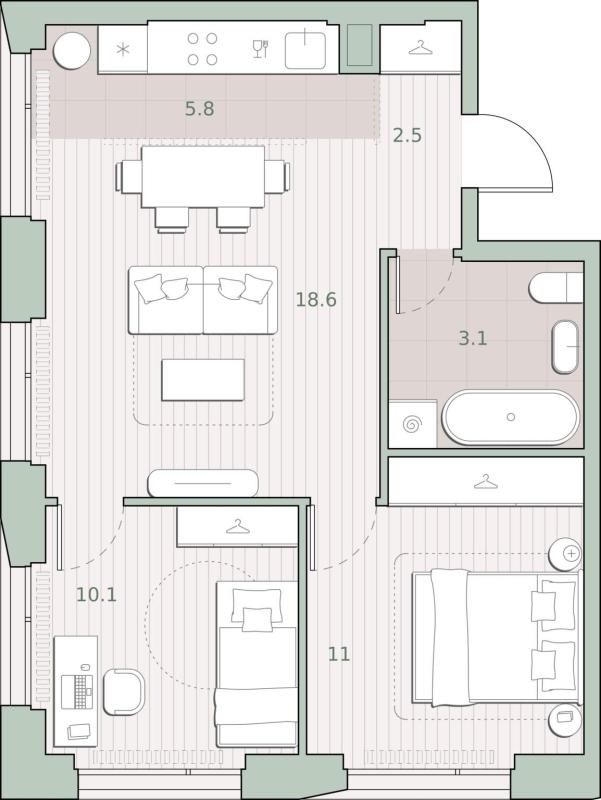 2-комн. квартира, 55 м², 20/27 этаж