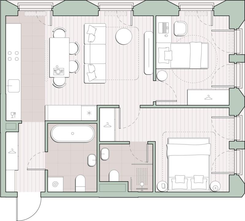 2-комн. квартира, 57.4 м², 11/13 этаж