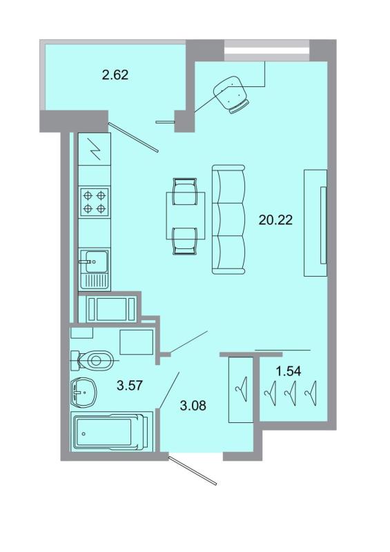 Новостройка-Студия, 29.1 м², 11/15 этаж
