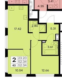 2-комн. квартира, 52.34 м², 8/18 этаж