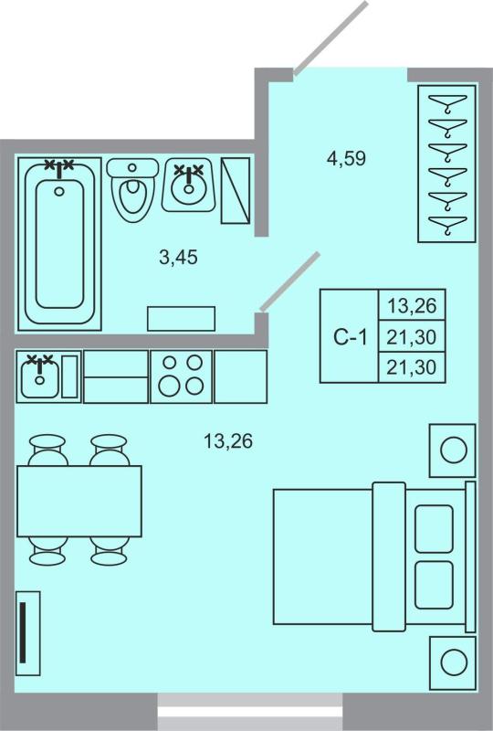 Новостройка-Студия, 21.3 м², 4/17 этаж