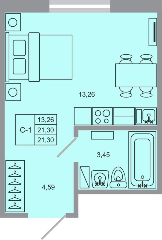 Новостройка-Студия, 21.3 м², 1/17 этаж