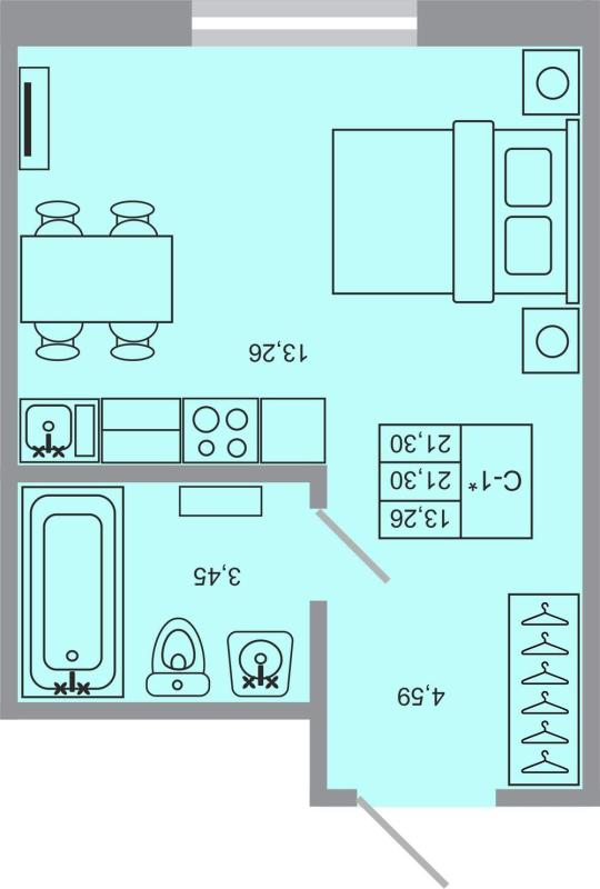 Новостройка-Студия, 21.3 м², 5/17 этаж