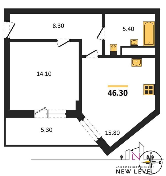 1-комн. квартира, 46 м², 11/24 этаж