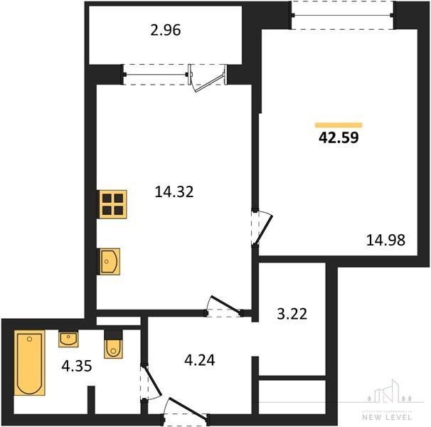 1-комн. квартира, 42 м², 13/24 этаж