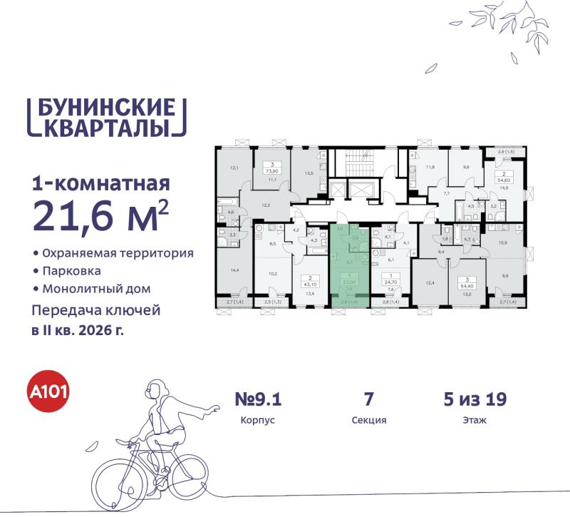 1-комн. квартира, 21 м², 5/19 этаж