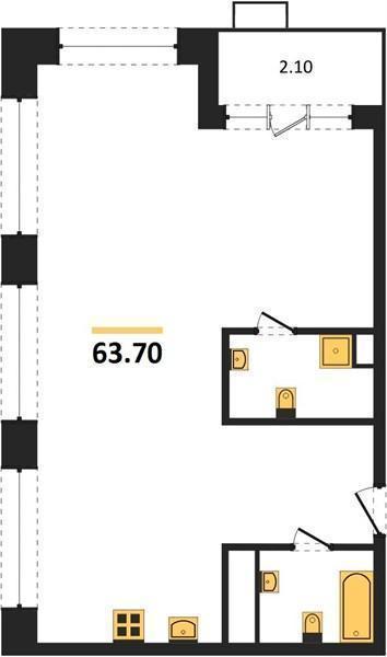 2-комн. квартира, 63 м², 21/23 этаж