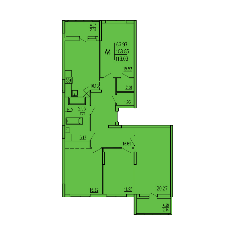 4-комн. квартира, 113 м², 11/17 этаж