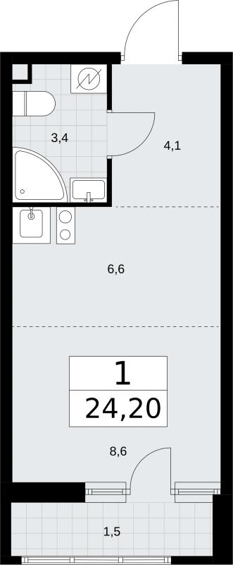 1-комн. квартира, 24 м², 2/10 этаж