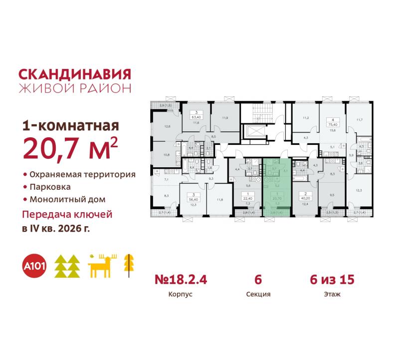 1-комн. квартира, 20 м², 6/9 этаж
