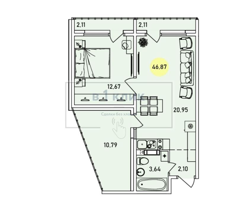 2-комн. квартира, 46 м², 7/9 этаж