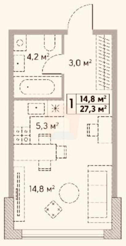 Новостройка-Студия, 27 м², 19/29 этаж