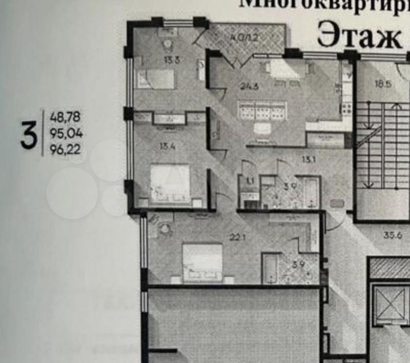 3-комн. квартира, 96 м², 2/16 этаж