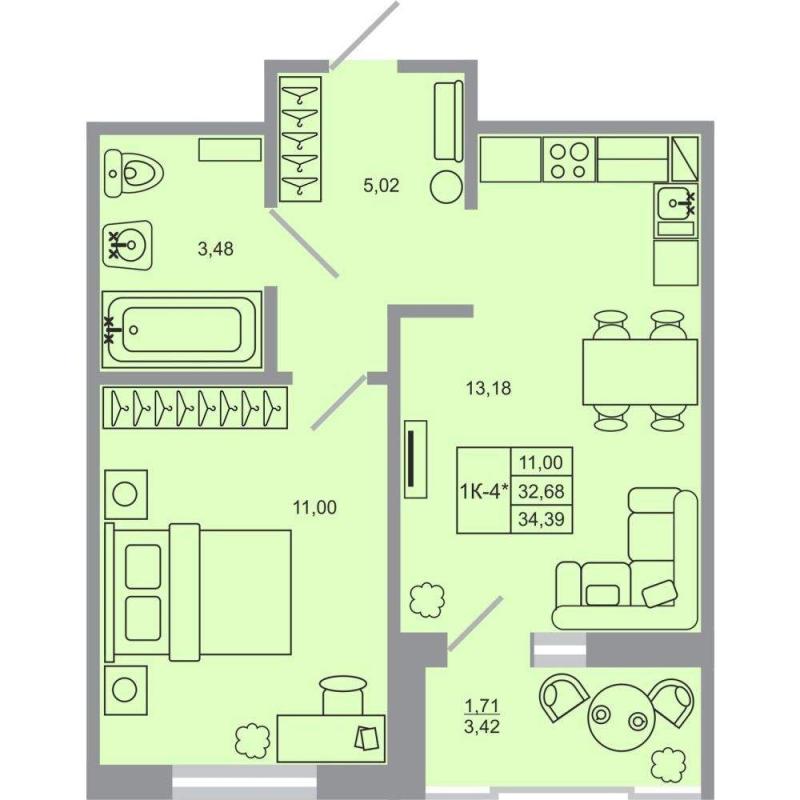 1-комн. квартира, 34 м², 15/17 этаж