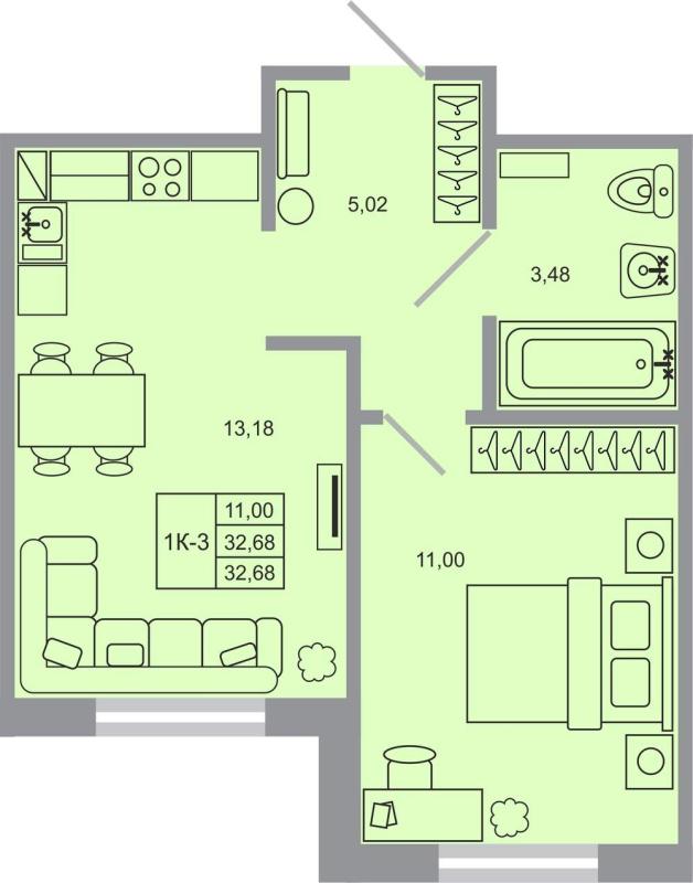 1-комн. квартира, 32 м², 5/17 этаж