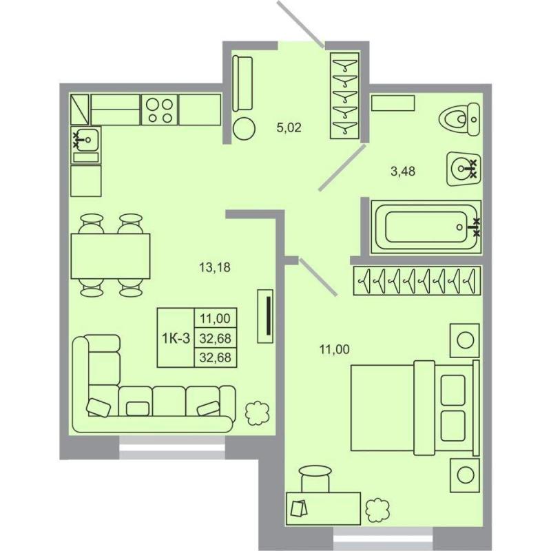 1-комн. квартира, 32 м², 5/17 этаж