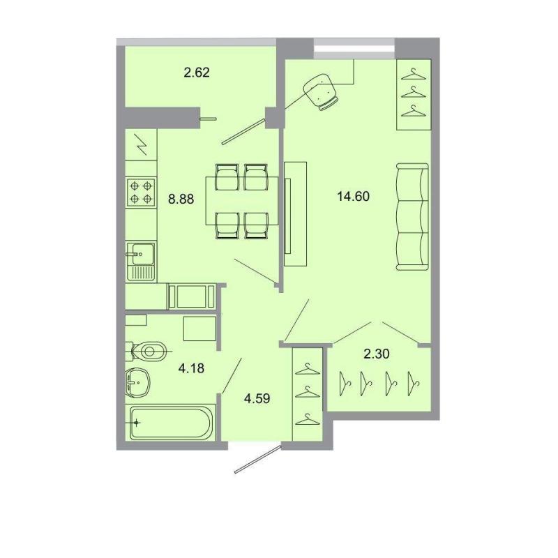 1-комн. квартира, 35 м², 2/15 этаж