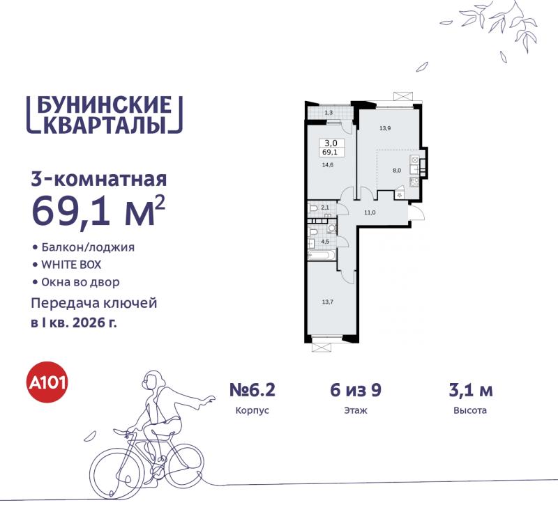 Новостройка, Москва, НАО, ЖК Бунинские Кварталы, 6.2. Фото 9