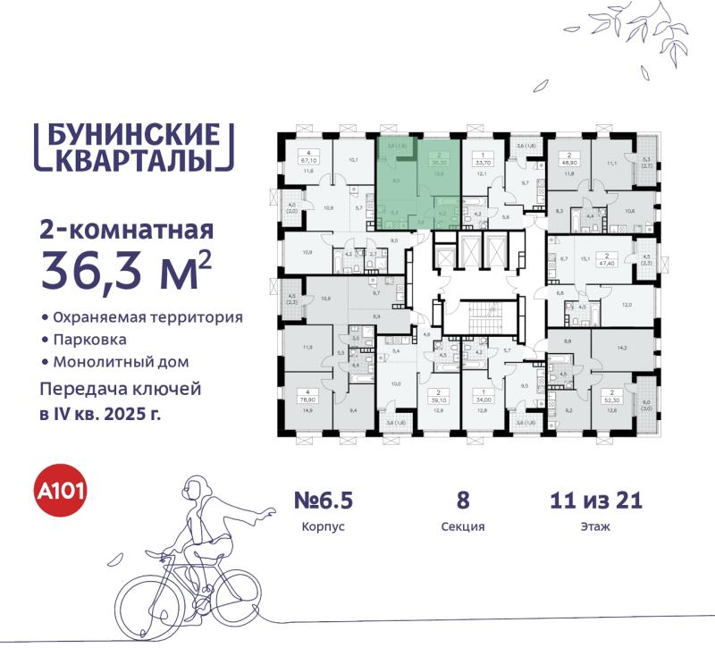 2-комн. квартира, 36 м², 11/21 этаж