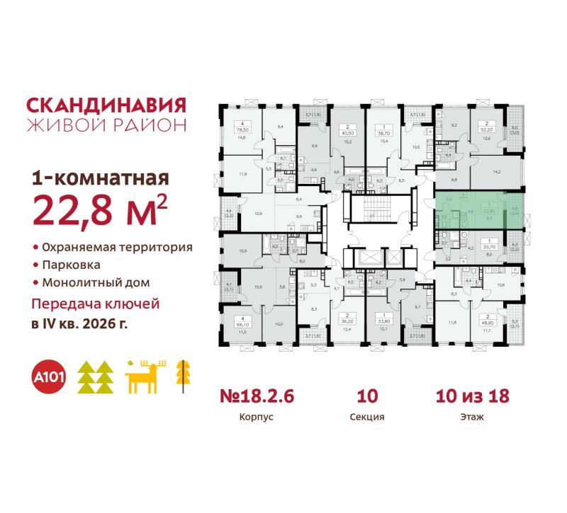 1-комн. квартира, 22 м², 10/18 этаж