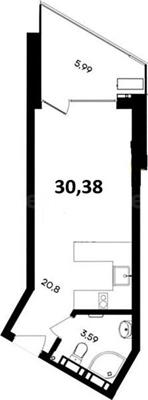 Новостройка-Студия, 30 м², 3/4 этаж