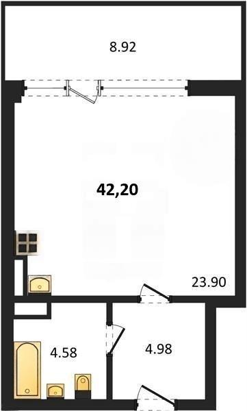 Новостройка-Студия, 42 м², 2/5 этаж