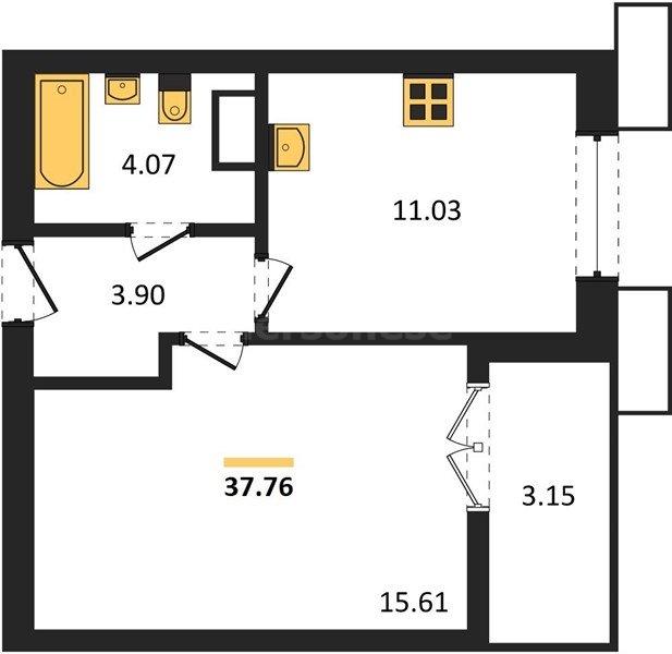 1-комн. квартира, 37 м², 8/9 этаж