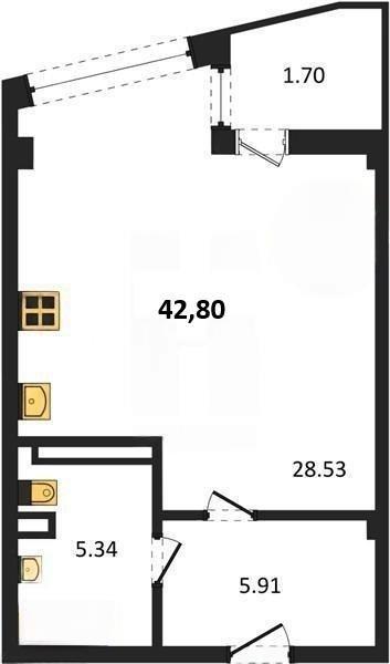 Новостройка-Студия, 42 м², 5/5 этаж
