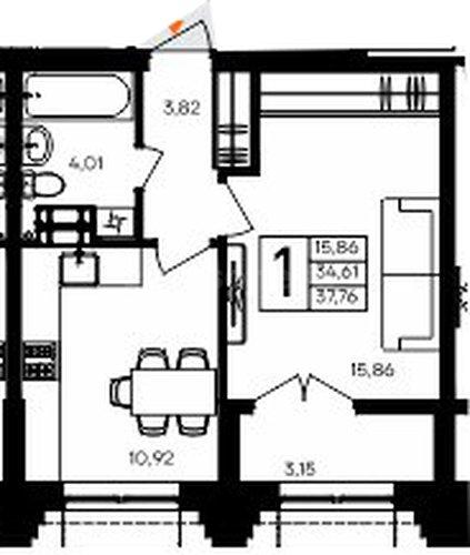 1-комн. квартира, 37 м², 7/9 этаж