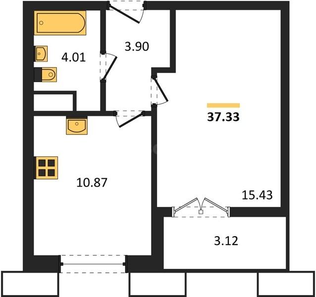 1-комн. квартира, 37 м², 2/5 этаж